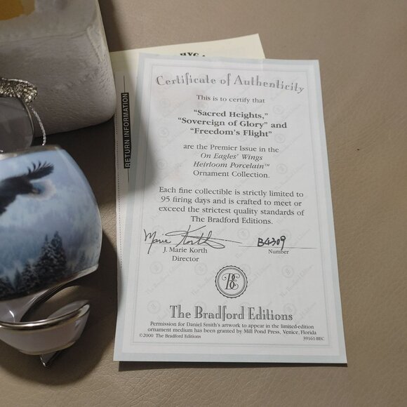 Eagle Ornaments Bradford Editions Heirloom Porcelain Certificate Of Authenticity - Picture 9 of 11